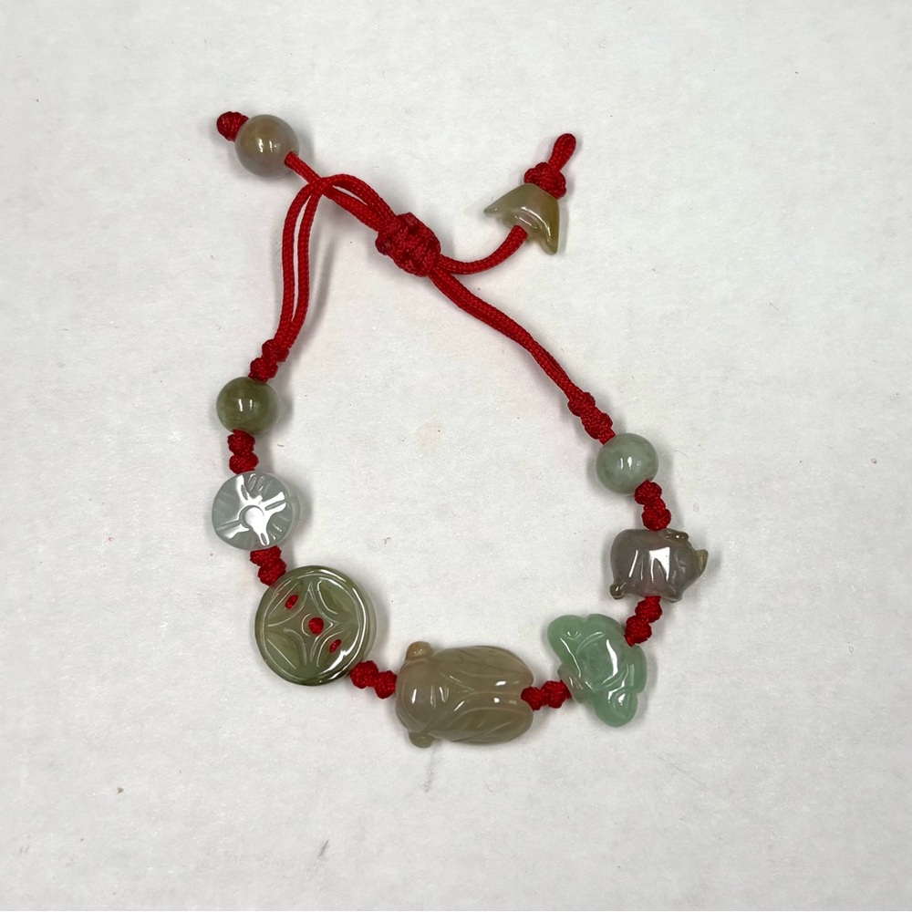 Kids Jade Bead Bracelet on Red Cord